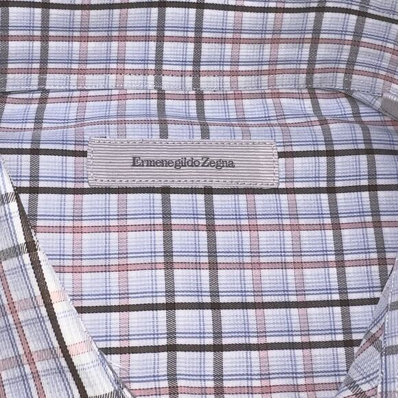 Ermenegildo Zegna Shirt Men’s Size L Plaid Button Long Sleeve 100% Cotton Italy - Picture 13 of 15